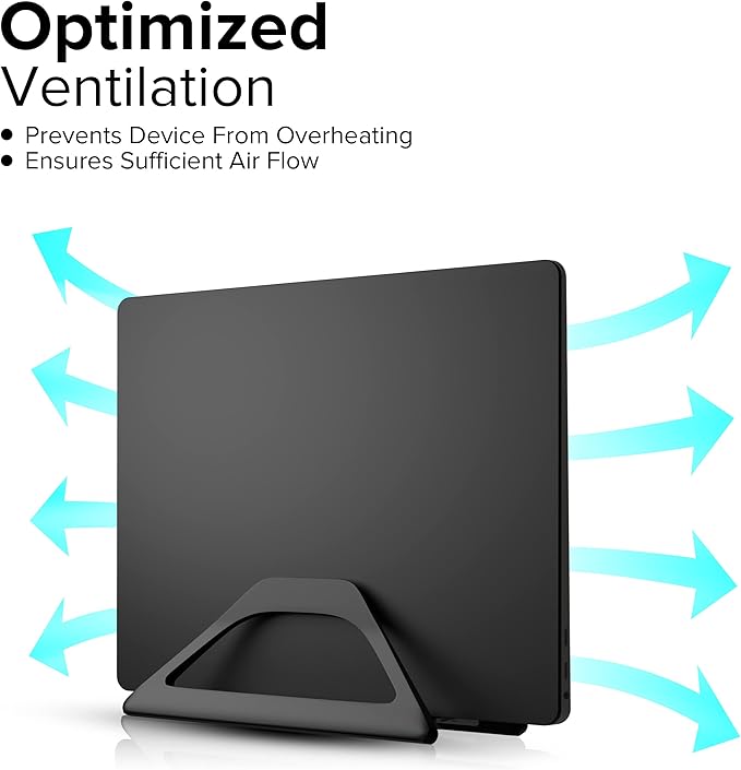 Elestoria Aluminum Vertical Laptop Stand with Gravity Auto-Lock – Adjustable Laptop Holder Vertical fits MacBook Pro/Air, Chromebook & Gaming Laptops up to 17.3" – Space-Saving Desktop Dock - Black