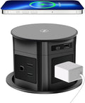 Pop Up Outlet; 15W Wireless Charger, 4 Outlets 1875W USB-A/C PD20W Super Charging 6.5FT 16AWG Cable 3.86 inch Desk Hole Pop Up Power Outlet for Kitchen Countertop,Office Table (Black)