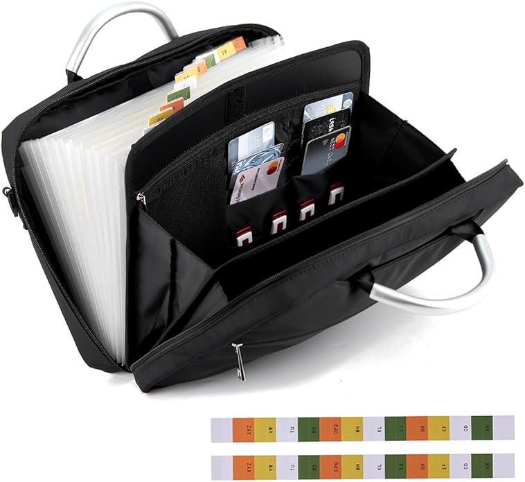 Accordian File Organizer with Handle,Folder with Zipper & Labels,12 Pocket Expanding File Folder