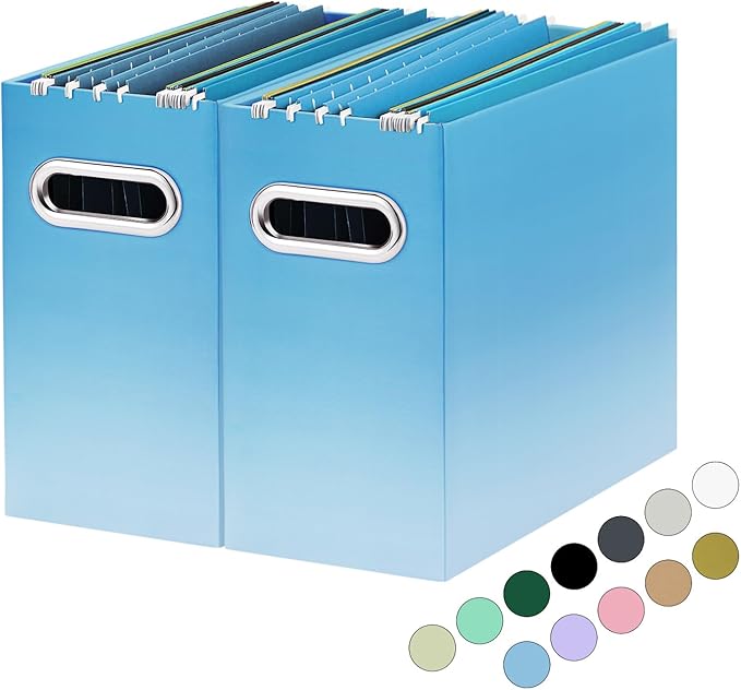Oterri Cardboard File Organizer Box for Hanging File Folders Letter Size,File Box for Computer Desk,File Cabinet,Working Home,Office,Classroom (Gradient Light Blue, Letter Size - 2 Packs)