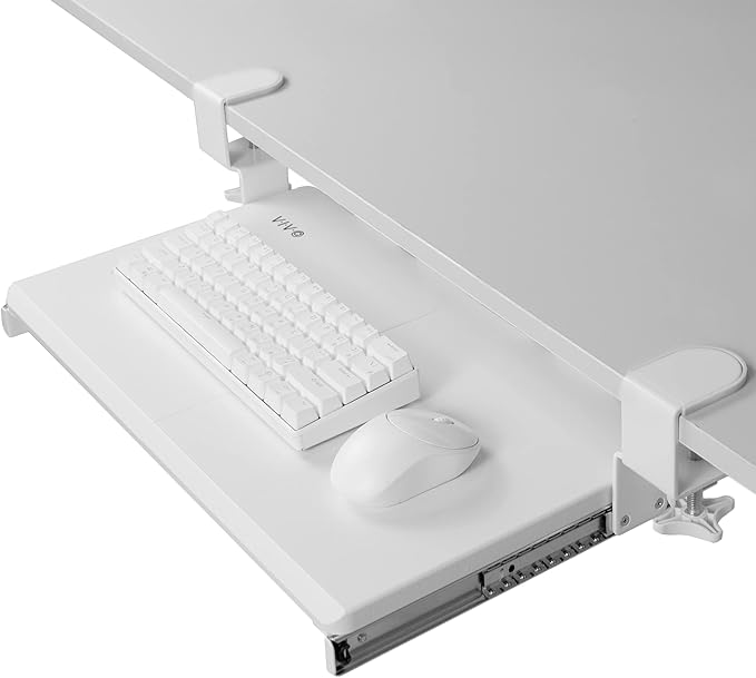 VIVO Small Keyboard Tray, Under Desk Pull Out with Extra Sturdy C Clamp Mount System, 20 (26 Including Clamps) x 11 inch Slide-Out Computer Platform Drawer, White, MOUNT-KB05ES-W