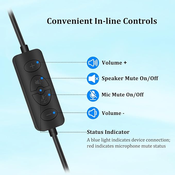 Xintronics Wired Headphones with Mic, USB Headset with Microphone for PC Stereo Computer Headphones for Laptop PC Mac Zoom Teams Call Center Home Office