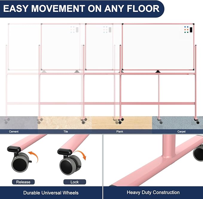 Large Dry-Erase Rolling Magnetic Whiteboard - 48 x 32 Inches Dry Erase Board with Stand Height Adjust Double Sides Mobile White Board Easel on Wheels with 25 Sheets Paper Pad Office, Home & Classroom
