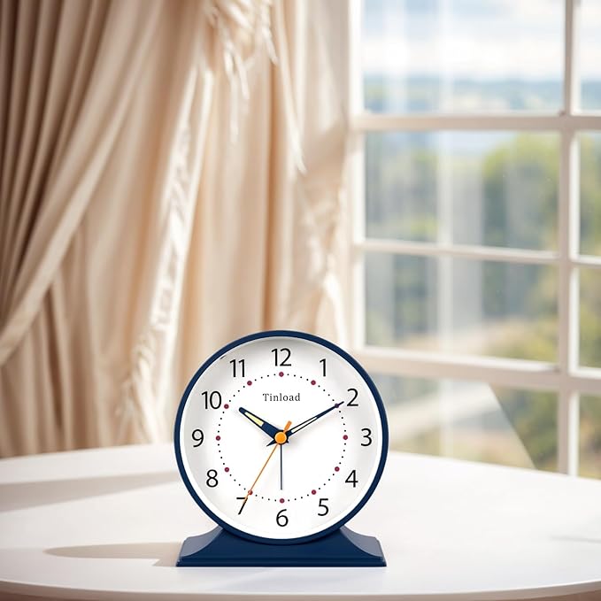 4.5" Antique Retro Analog Alarm Clock, Small Silent Bedside Desk Clock with Manual Light, Battery Operated, Snooze, for Living Room, Bedroom, Bedside, Desk(Blue)