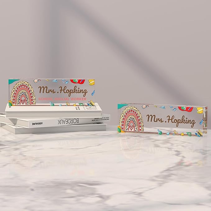 Personalized Custom Name Plates on Acrylic Glass, Desk Decor Nameplate, Accessories, Office Gift for Boss, Coworkers