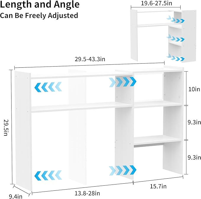 Aetheris Desktop Bookshelf, Office Desktop Organizer Shelf, Countertop Storage Hutch with 4 Shelves for Computer Desk, Adjustable Desk Hutch, Wooden Desktop Bookcase for Dorm Office Home, White