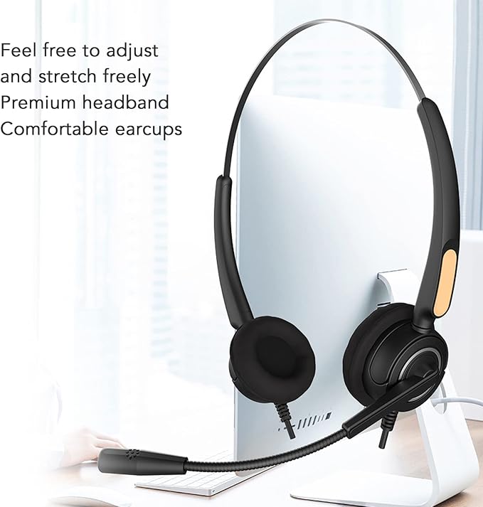 XinrZythrop Customer Service Headset with Noise Cancelling, Wired Office Headphones for Call Center, USB Cable Control Business Headset with 3.5mm Jack, Adjustable Microphone Boom for Clear Co
