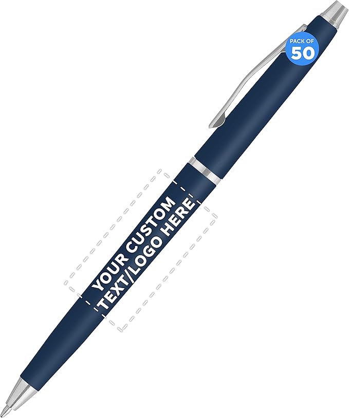 DISCOUNT PROMOS Custom Langham Ballpoint Pens Set of 50, Personalized Bulk Pack - Black Ink, Great for Office, School, Business, Tradeshows - Navy Blue