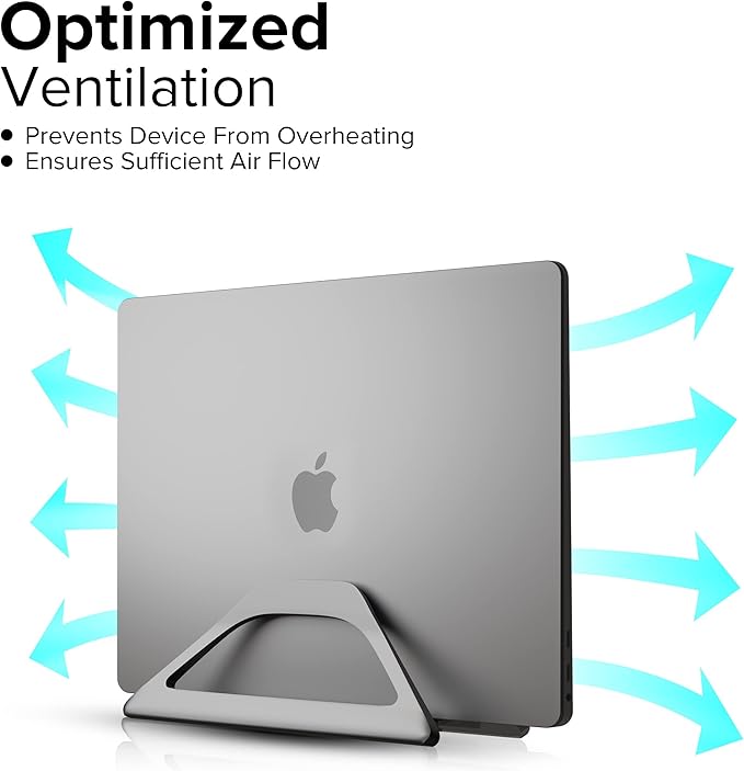 Elestoria Aluminum Vertical Laptop Stand with Gravity Auto-Lock – Adjustable Laptop Holder Vertical fits MacBook Pro/Air, Chromebook & Gaming Laptops up to 17.3" – Space-Saving Desktop Dock - Grey