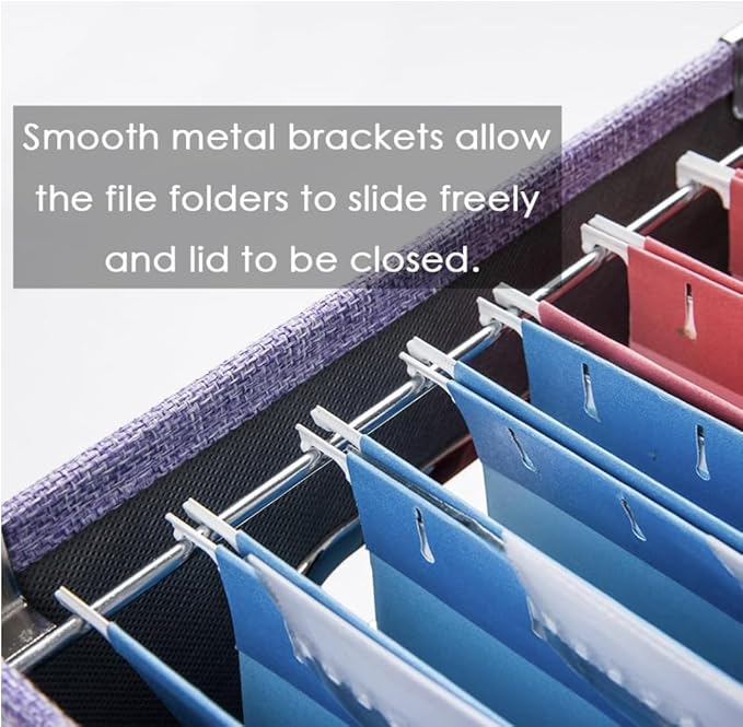 PRANDOM File Organizer Box - Set of 2 Collapsible Decorative Linen Filing Storage Hanging File Folders with Lids Office Cabinet Letter/Legal Size Purple (17x14x11.2 inch)