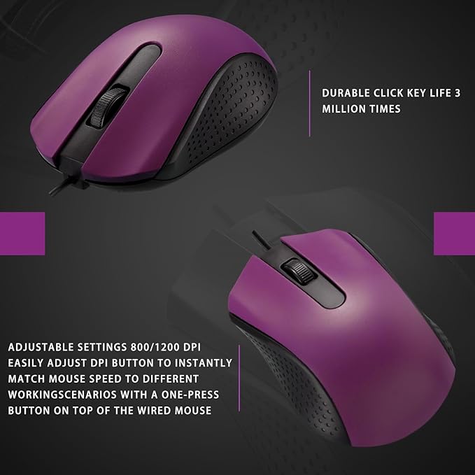 Hoteam 12 Pcs Purple Wired Computer Mouse Bulk Cord USB Computer Mice Ergonomic Wired Mouse for Pcs, Computers, Laptops, Gaming Office Home Supplies
