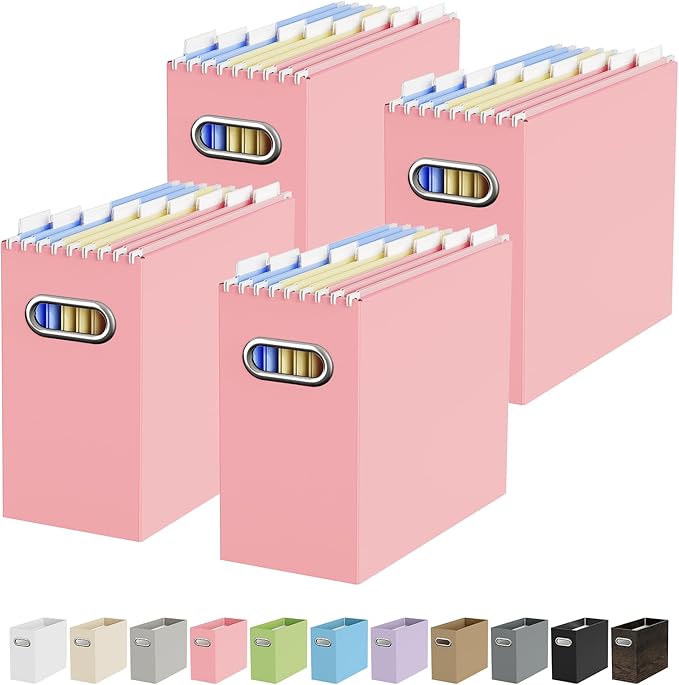 Oterri Cardboard File Organizer Box for Hanging File Folders Letter Size,File Box for Computer Desk,File Cabinet,Working Home,Office,Classroom (Pink, Letter Size - 4 Packs)