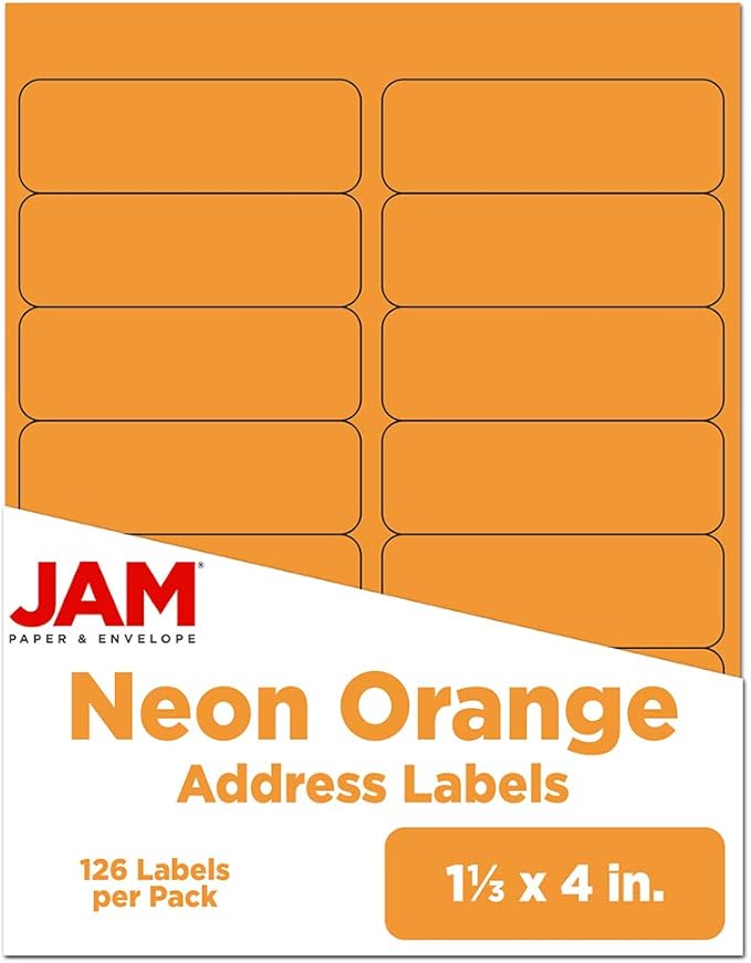 JAM PAPER Shipping Address Labels - Rectangular - 1 1/3 x 4 - Neon Orange - 126/pack