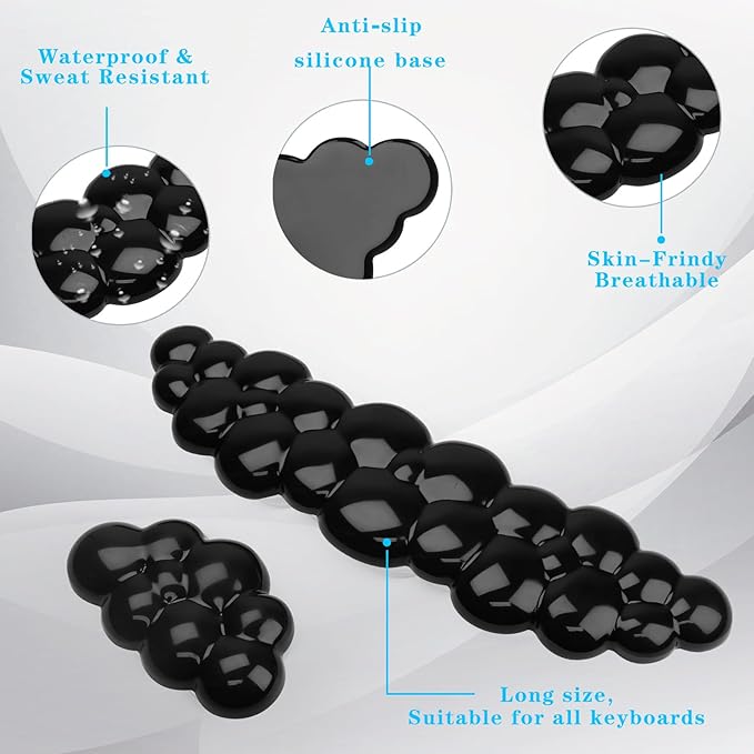 Gel Cloud Keyboard and Mouse Wrist Rest, Cute Wrist Support and Arm Support Keyboard Rest for Keyboard and Mouse Typing Pain Relief，Suitable for Office/Computer/Laptop/Gaming (Transparent Black)