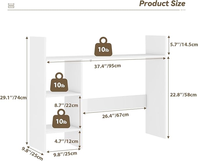 Desktop Bookshelf, 4 Tier Wooden Desk Storage Hutch, 37.4'' Desk Shelf Organizer with 3 Shelves, Small Bookshelf Storage Shelves, Display Shelf for Top of Desk, College Dorm, Office, Home