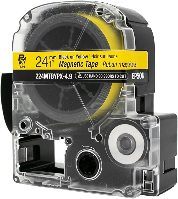 Epson LABELWORKS 224MTBYPX-4.9 Genuine Magnetic Tape Cartridge - Black on Yellow Magnet Label Maker Tape - 1" (24MM) Wide, 4.9 ft, Yellow