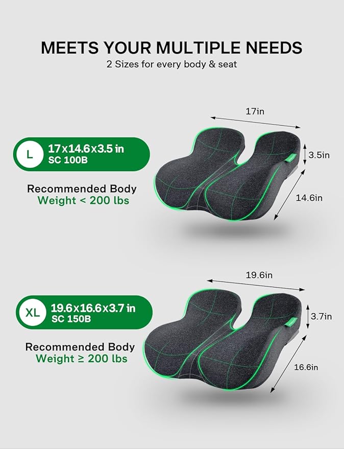 Medisana Seat Cushion, SC 150B Seat Cushions for Office Chairs, Car Seat, Wheelchair - Sciatica & Tailbone & Coccyx Pain Relief Pillow for Driver Sedentary People（Size:19.6 * 16.6 * 3.7 in-Black）