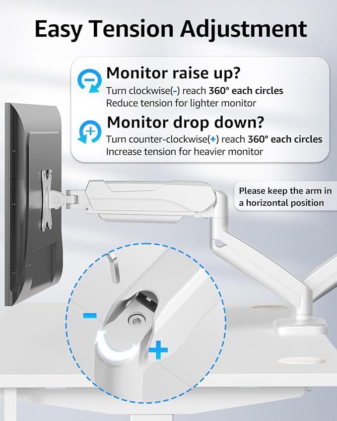 MOUNTUP Dual Monitor Stand for Desk, Monitor Arms for 2 Monitors Max 32 Inches, Height Adjustable Double Monitor Mount, VESA Mount with C-Clamp & Grommet Base, Holds 4.4-17.6lbs, White