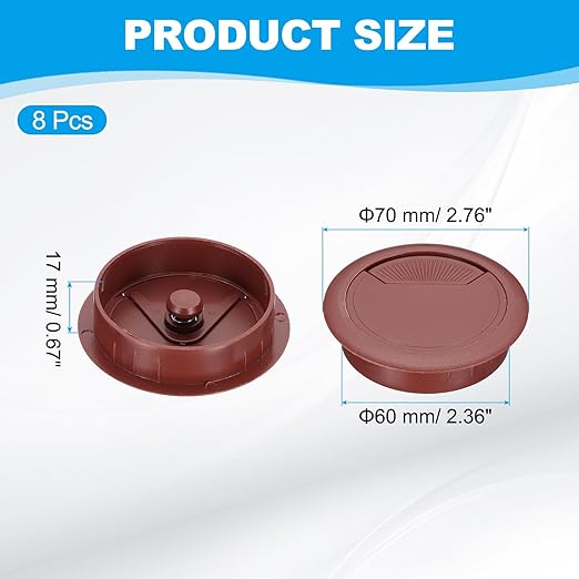 PATIKIL 60mm Desk Grommet, 8pcs Desk Cord Hole Cover Desk Cable Hole Grommet Cover Sturdy ABS Plastic Round for Cables Cabinets Desktop Equipment Wiring Organizing,Elasticity, Brown