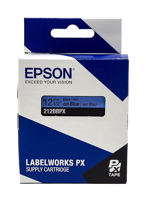 Epson LABELWORKS 212BBPX Genuine PET (Polyester) Tape Cartridge - Black on Blue Label Maker Tape - 1/2" (12MM) Wide, 30'