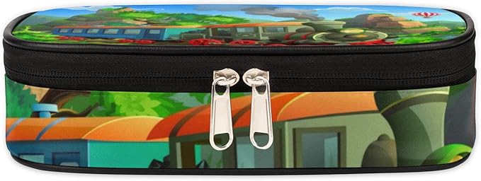 Pardick Vintage Steam Train Big Capacity Pencil Pen Case Cute Steam Train Large Pencil Pouch with Zipper Compartments Pencil Bag for Boys Girls Adults Student Office School Supplies