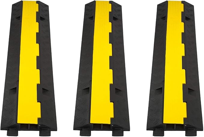 CXRCY Cable Ramp 3 Pack 2 Channel 11000lbs axle Capacity Floor Cord Cable Protector, Rubber Speed Bumps Hose Protector Ramps for Wire/Hose/Pipe Hider Driveway &Outdoor 40x10x2 inch(L x W x H)