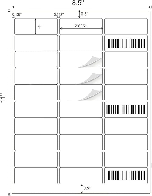 3000 Address Labels, BESTIKER 1” x 2-5/8” Printable Mailing Label for Envelopes, 30up Labels White Stickers for Laser Inkjet Printers, FBA Barcode Label 100 Sheets