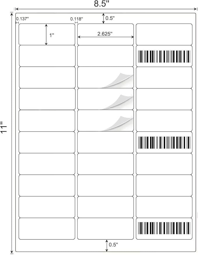 [500 Sheets 15000 Labels] BESTIKER Address Labels 1” x 2-5/8” Shipping Mailing Labels 30 per Page Printable FBA Barcode Label, Laser & Inkjet Printer Labels 30up White