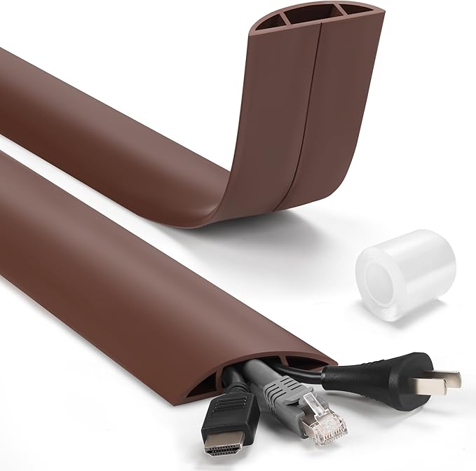 Cord Hider Floor 6ft LZEOY, Heavy Duty Cord Covers for Wires on Floor, Brown Floor Cable Management, Hide Cord Cover Floor, Electrical Cable Hider Cord Protector Floor, Cable Cavity: 0.78" W x 0.32" H