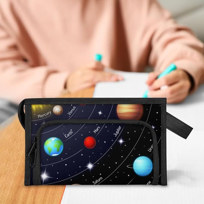 Pardick Large Capacity Pencil Case Pouch, Space Planet Portable Zipper Pencil Cases Pencil Bag Office Stationery Bag Makeup Bag Desk Organizer for Women Men