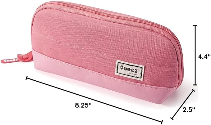 Sooez Wide-Opening Pencil Pen Case, Lightweight & Spacious Pencil Pouch Zipper Stationery Bag, Aesthetic Supply with Triangular Design for Adults, Pink