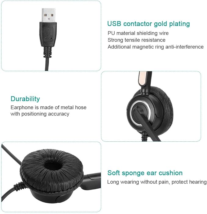 510D USB Computer Headset, Telephone Operator Headphone with Adjustable Microphone, Noise Cancelling USB Earphone for Call Center, Office, Soft Memory Foam Ear Cushion, Durable Met
