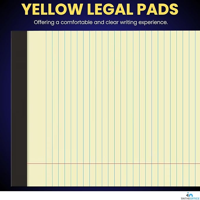 1InTheOffice Yellow Legal pads 8.5 x 11, Perforated Wide Ruled Writing Pads, Yellow Legal Pads 50 Sheets per Notepads, 12/Pack