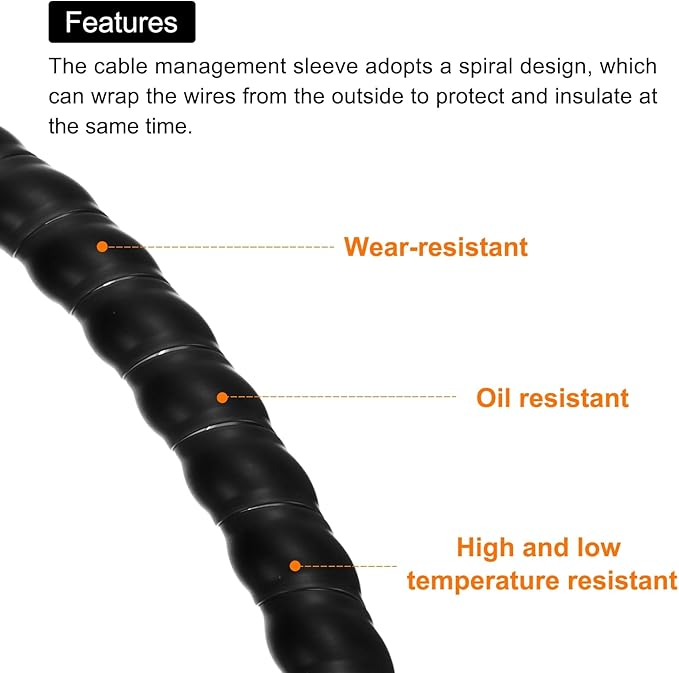 MECCANIXITY Spiral Cable Wrap 9.8ft/3.0M 12mm Cable Management Sleeve PP Insulation Cord Organizer for Computer Wire Power Cable Gas Pipe Black with Tape