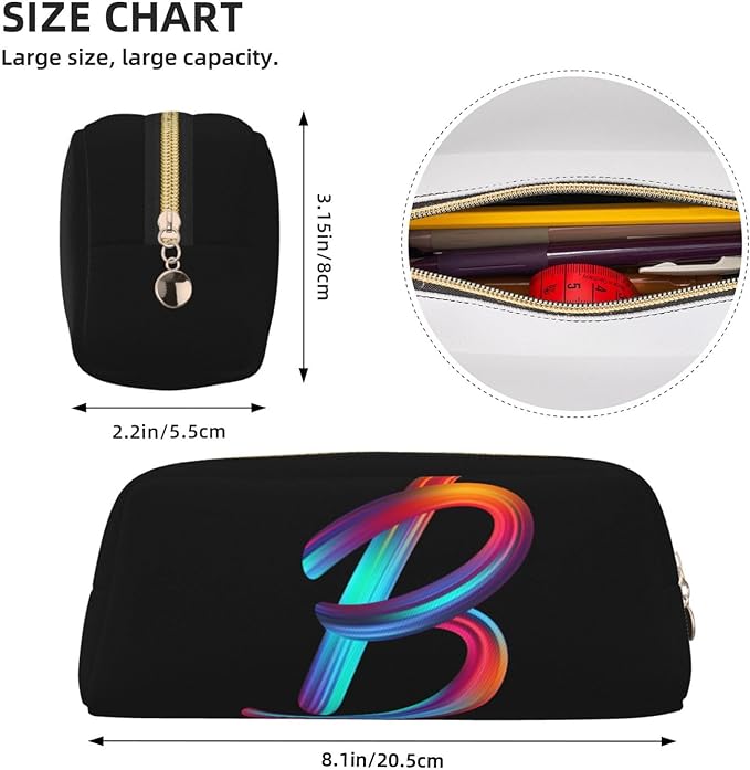 Cute Initial Pencil Case for Kids Simple Leather Pencil Pouch for Boys Girls Letter Design Pencil Box Pen Bag Pencil Pouch Office Stationery Organizer, Rainbow Letter B