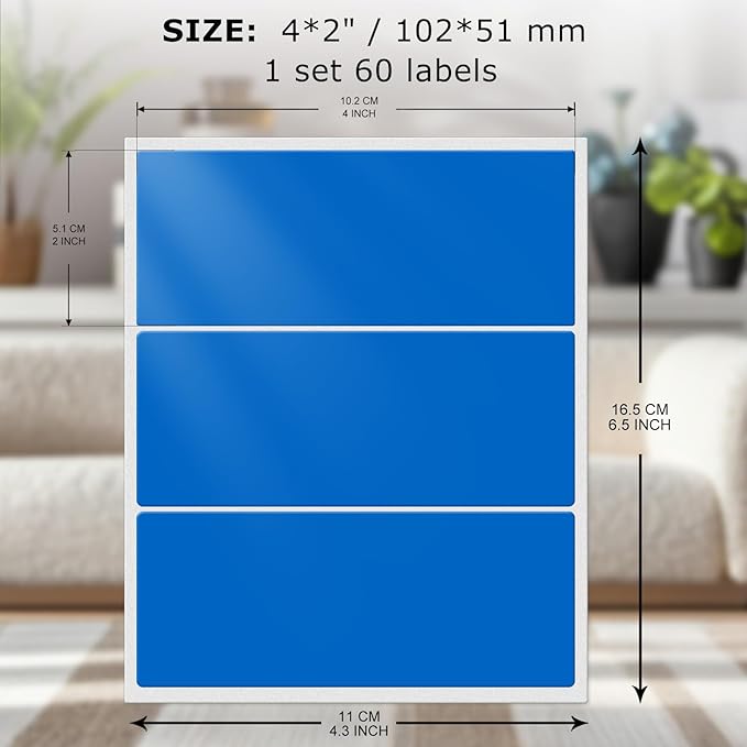 FINDAT Colored Stickers 4×2 Inch Vinyl File Folder Sticker Blue Rectangle Removable Waterproof Color Coding Moving Label for Boxes Office Inventory Labeling 60 PCS