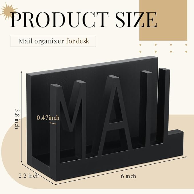 Mail Organizer Holder Organizer Countertop Modern Wooden Black Letter Holder with Cutout Lettering Design Outgoing Mail Holders for Office Desktop Envelope and Document Storage Rack