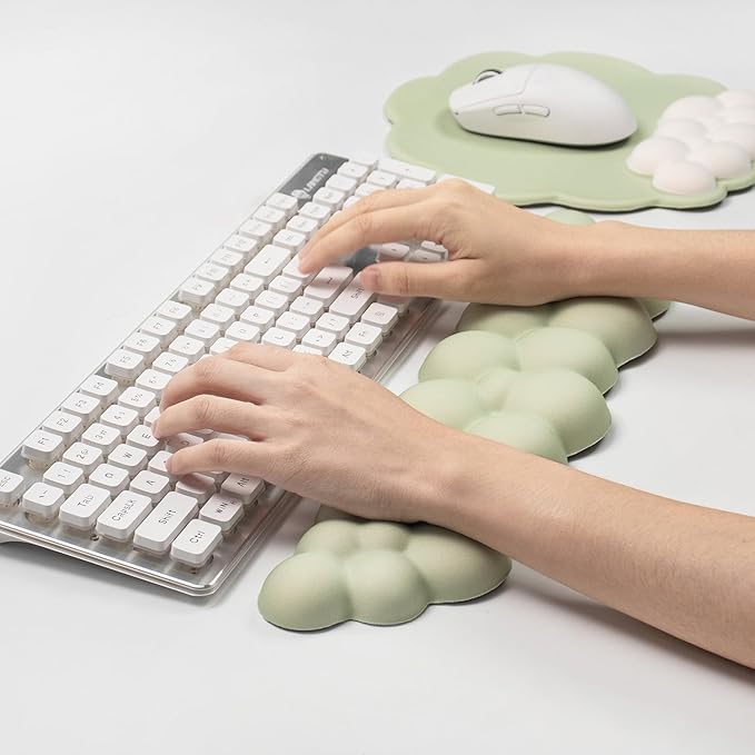 Ergonomic Mouse Pad and Keyboard Wrist Rest - Green Cloud Wrist Rest Keyboard with Mouse Wrist Pad Sets, Soft Memory Foam Wrist Support for Laptop, Mac, Office, Work, Gaming