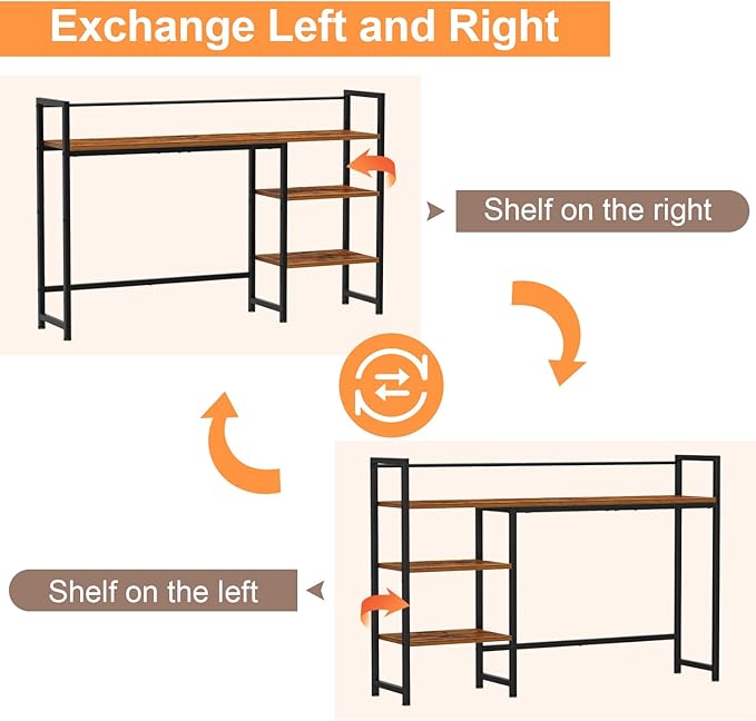 Snughome Desk Shelf, 44.9" Large Desktop Organizer Shelf, Desk Hutch for Computer Monitor, 4 Tier Desk Top Display Rack, Wood Desktop Bookshelf Storage Rack for Home Office Dorm