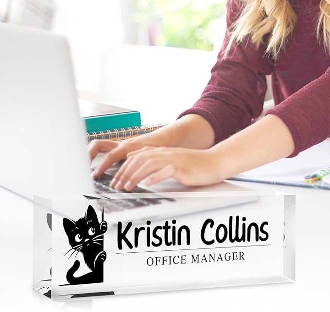 Custom Name Plate for Desk, Personalized Desk Name Plate on Clear Acrylic Glass, Appreciation Gifts for Teacher Employee Boss Coworkers Nurse, Office Desktop Accessories For Women Men (Slate)