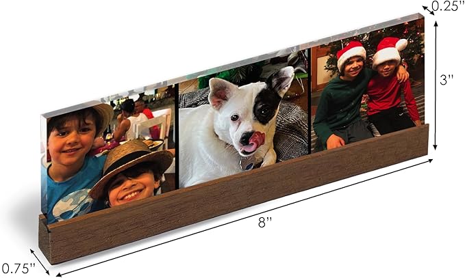 Artblox Personalized Office Desk Name Plate Custom Photo Prints On Acrylic Glass with Teak Wood Stand Turn Your Photos into Stunning Family Christmas Customized Gifts Desk Décor (10"x3")