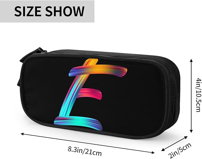 Cute Initial Pencil Case for Kids Students, Large Capacity Pencil Pouch for Boys Girls, Letter Design Pencil Box Pen Bag Office Stationery Organizer, Rainbow Letter E
