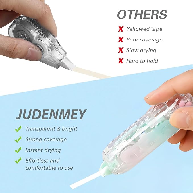 JUDENMEY 3Pcs Retractable White Correction Tape,Cute Cat Paw Correction Tape Pens, Mini Aesthetic Pen Shaped White Applicator with Easy to Use Out Tape for Back to School Office Supplies