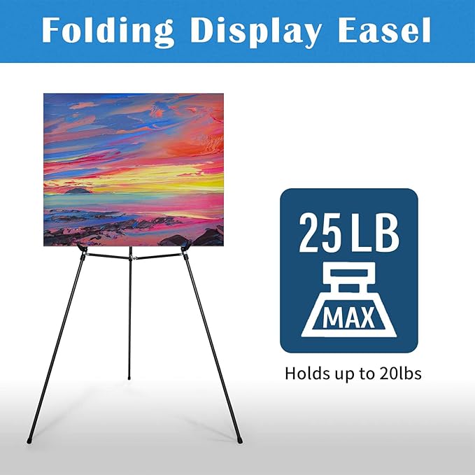 Falling in Art 66" Aluminum Display Easel Stand, Presentation Stand with Adjustable Height for Signs, Posters, and Whiteboards, Black 6 Pack
