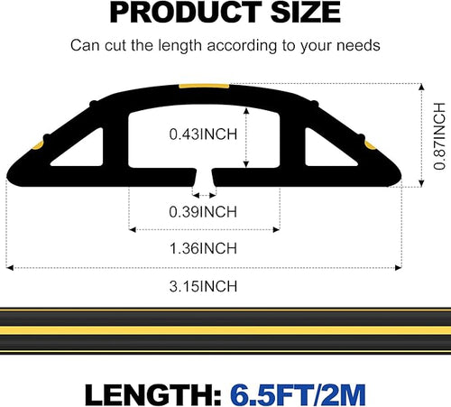 6.5Ft Cord Covers for Wires on Floor, 3-Channel Heavy Duty Floor Cord Cover with Anti-Slip Base & Yellow Warning Strips, Extension Cord Covers for Floor, Ideal for Home, Office, Outdoor Use