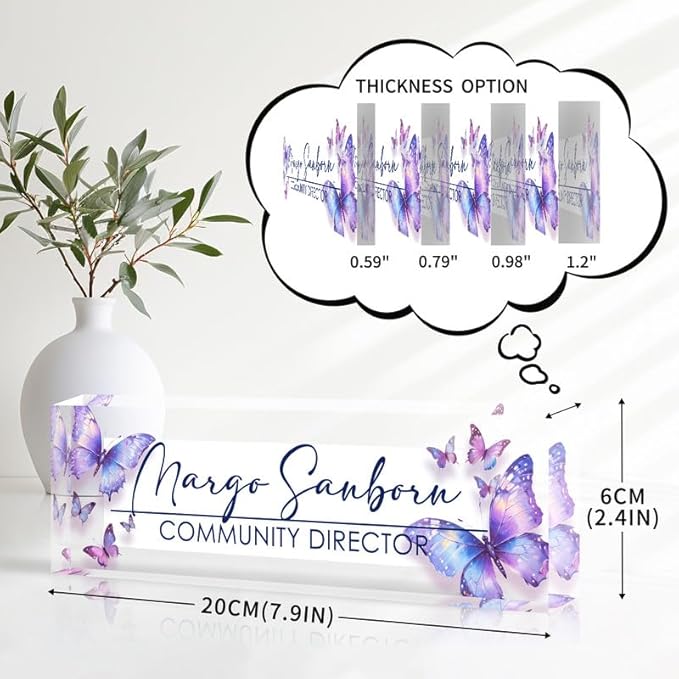 Desk Name Plate Personalized Name Plate for Desk, Office Desk Decor, 3D Style Personalized Plaque Name Plates for Desks Custom Appreciation Gifts for Boss Lady Employee Coworkers (Colorful Butterfly)