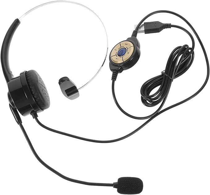 OKUMEYR USB Head-Mounted Headphone with Microphone for Business and Call Center Use, Single Ear Wired Telephone Headset in Black, Compatible with Computer and Laptop for Online Meetings