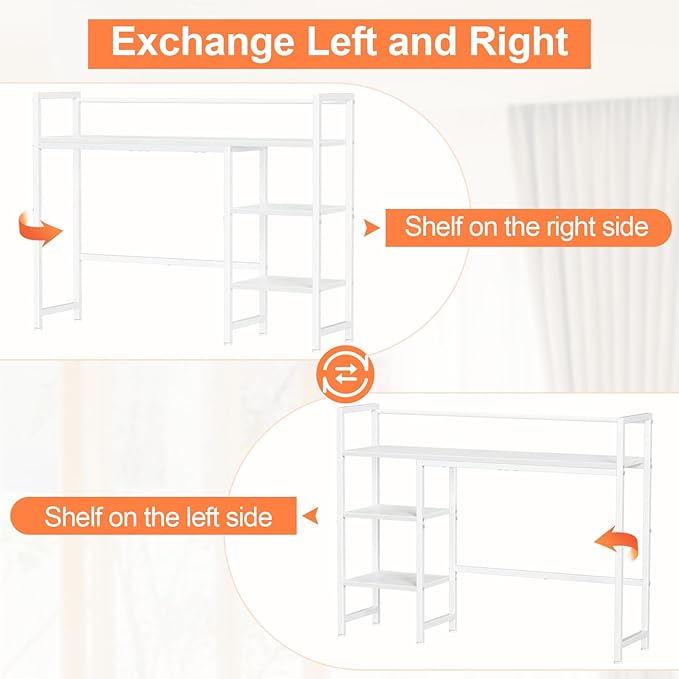 Snughome Desk Shelf, 38.6" Desktop Organizer Shelf, Desk Hutch for Computer Monitor, 4 Tier Desk Display Rack, Wood Desktop Bookshelf Storage Rack for Home Office Dorm, White