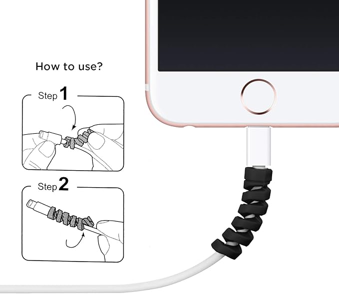 Jetec 24 Pcs Charger Cable Protector,Silicone Flexible Cable Saver,Spiral USB Mouse Wire Protector for Headphone Laptop Earphone Cell Phone Wrap Accessories (Black)