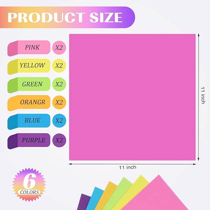Zubebe 12 Pads 11 x 11 Inch Large Sticky Notes Jumbo Bright Colors Sticky Notepads Self Stick Note Square Memo Post Stickies for Office School, 25 Sheets/pad